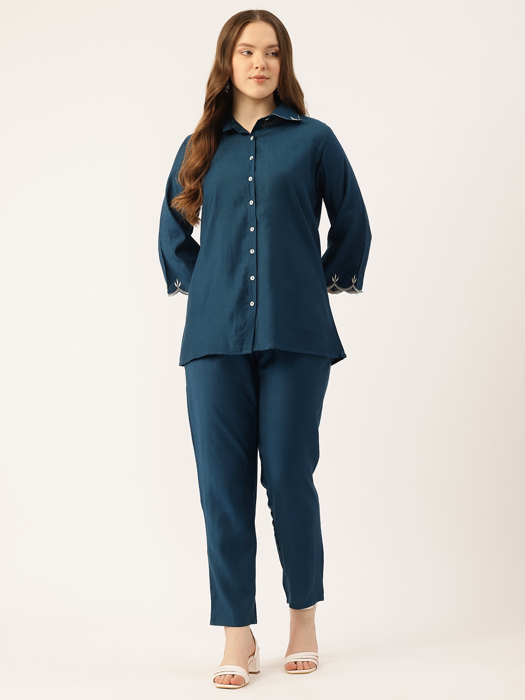 

FERANOID Embroidered Shirt With Trousers, Blue