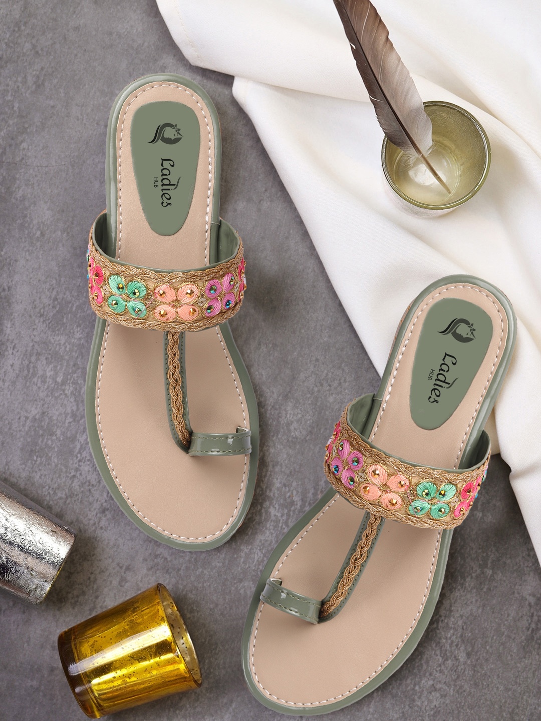 

Ladies Hub Women Embellished One Toe Flats, Sea green