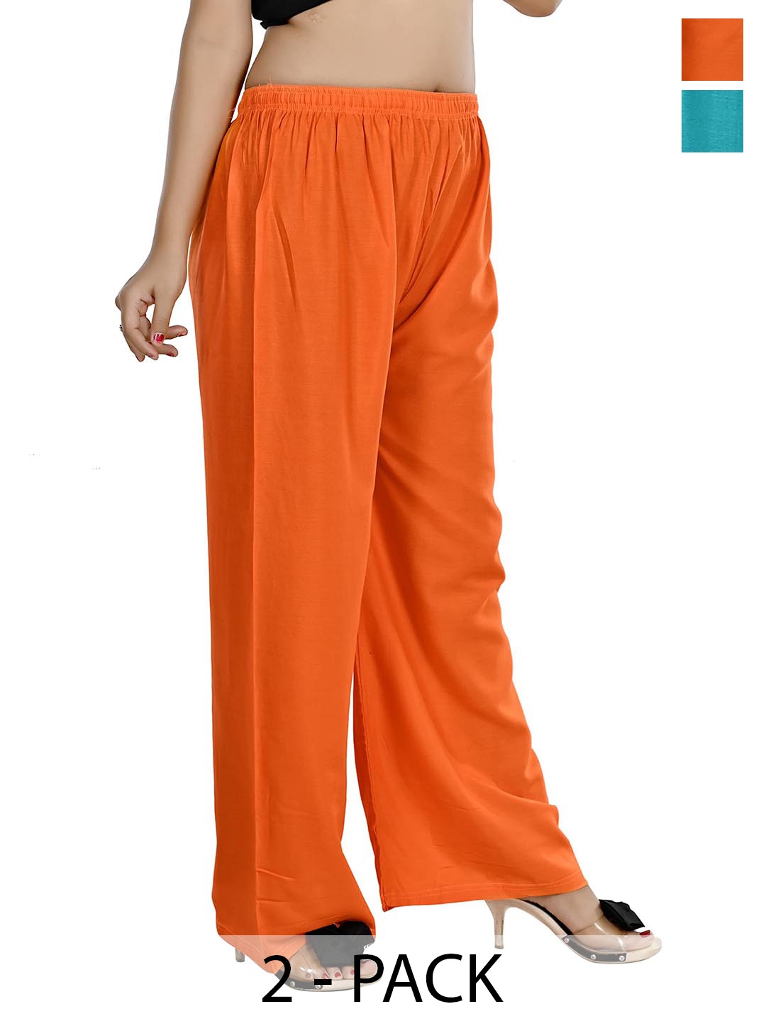 

NarNari Pack Of 2 Mid Rise Flared Palazzos, Orange