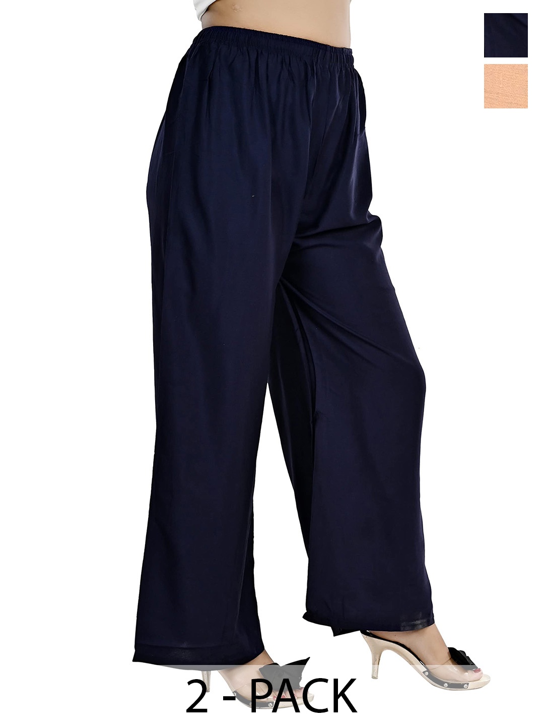 

NarNari Women Pack Of 2 Straight Fit Palazzos, Navy blue