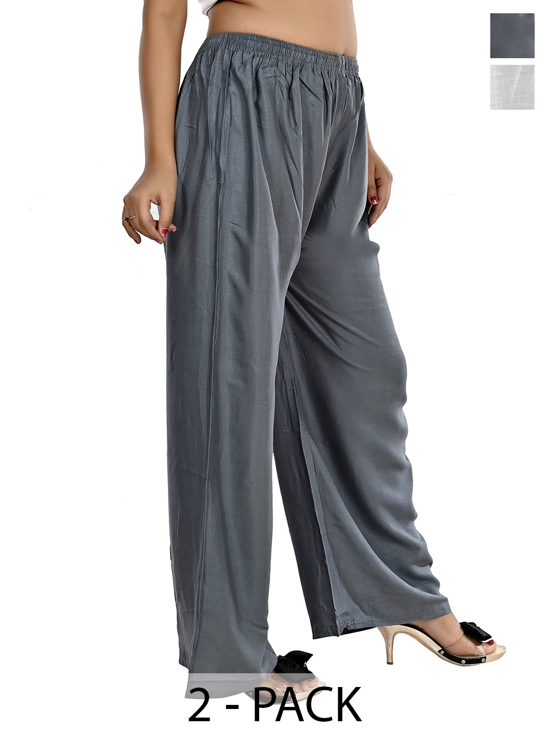 

NarNari Pack of 2 Straight Fit Palazzos, Grey