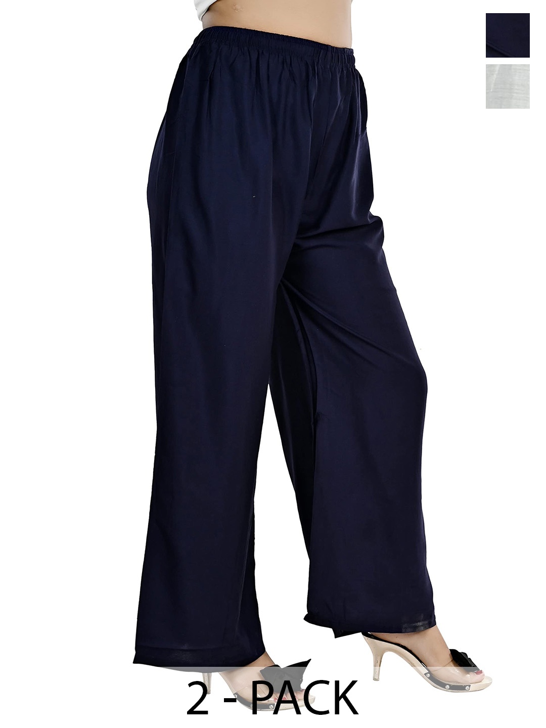 

NarNari Women Pack Of 2 Mid Rise Flared Palazzos, Black