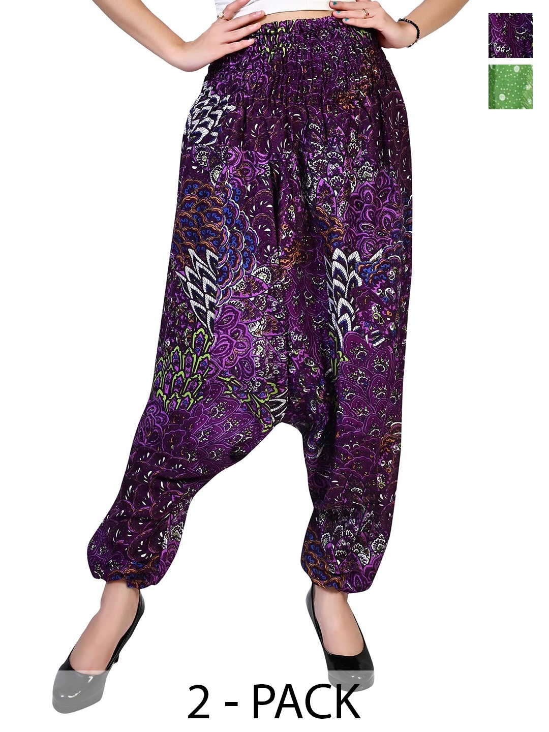 

NarNari Women Pack Of 2 Printed Mid-Rise Harem Pants, Purple