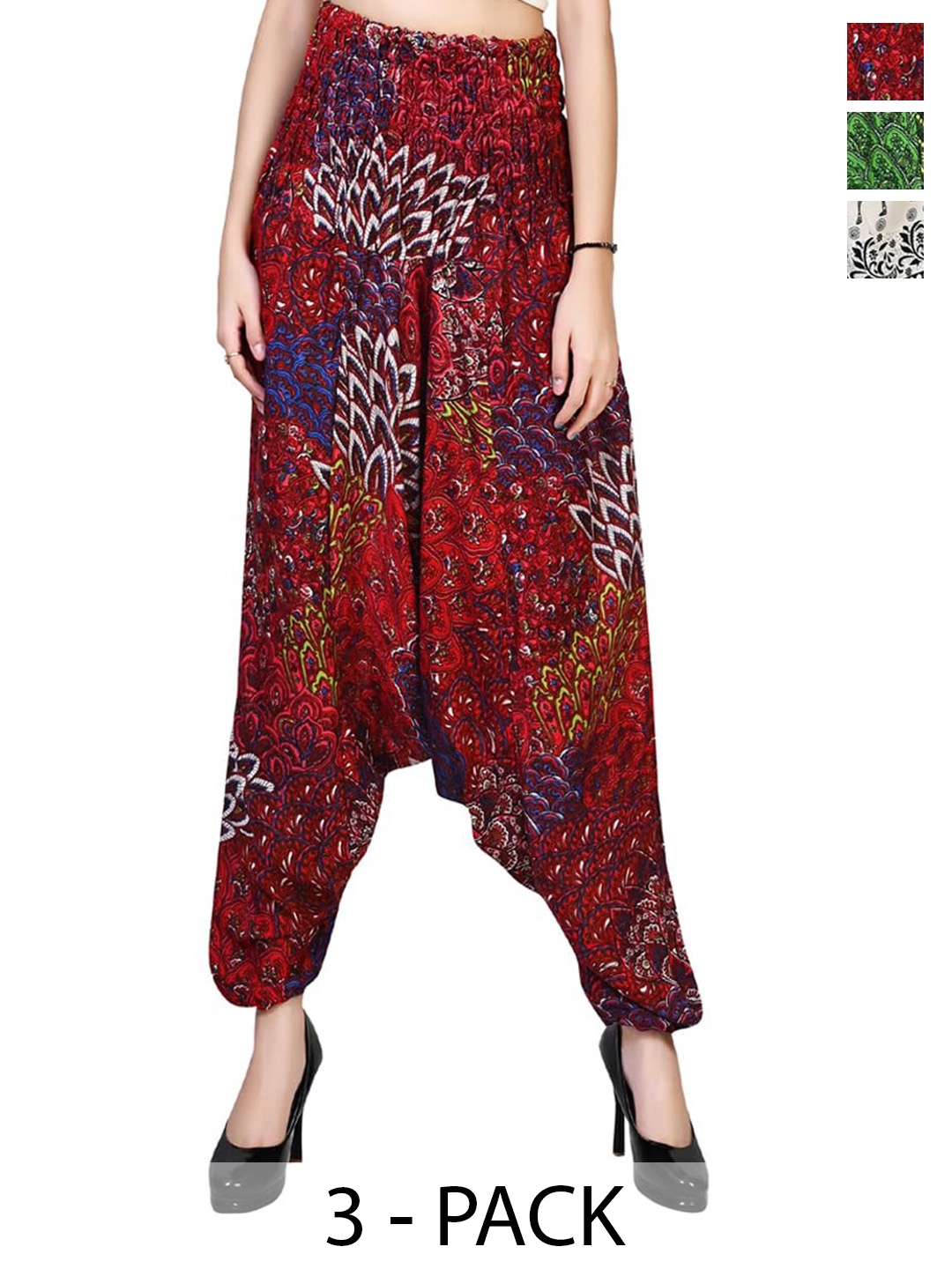 

NarNari Women Pack Of 3 Printed Loose Fit Harem Pants, Maroon