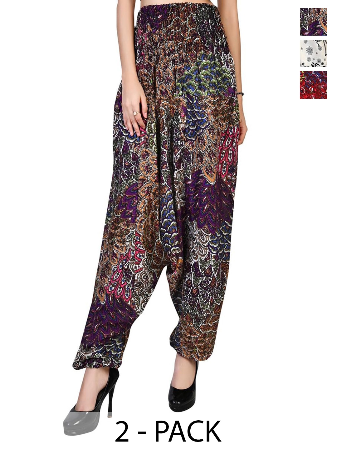 

NarNari Women Pack Of 3 Printed Harem pants, Maroon