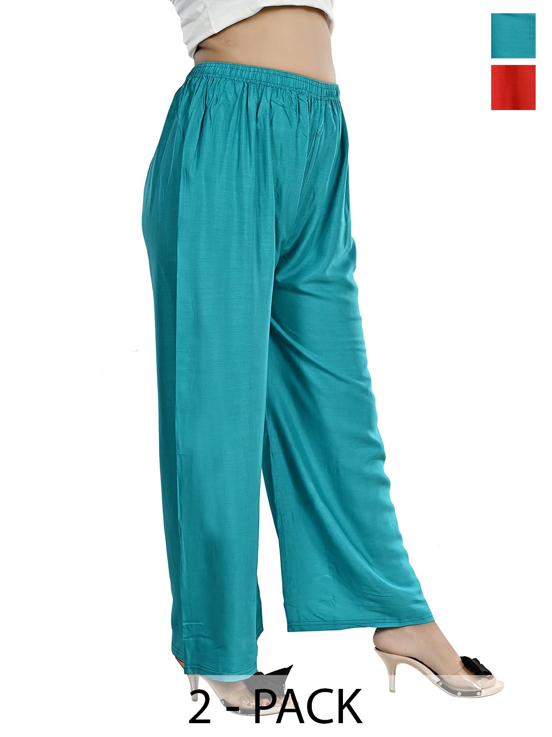 

NarNari Women Pack Of 2 Mid Rise Flared Palazzos, Turquoise blue