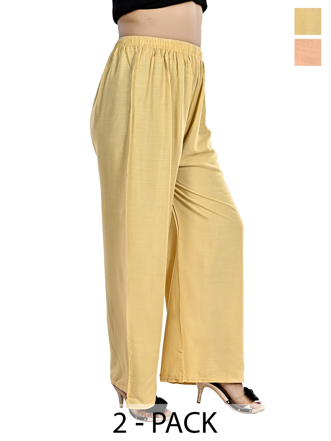 

NarNari Women Pack Of 2 Straight Fit Palazzos, Cream