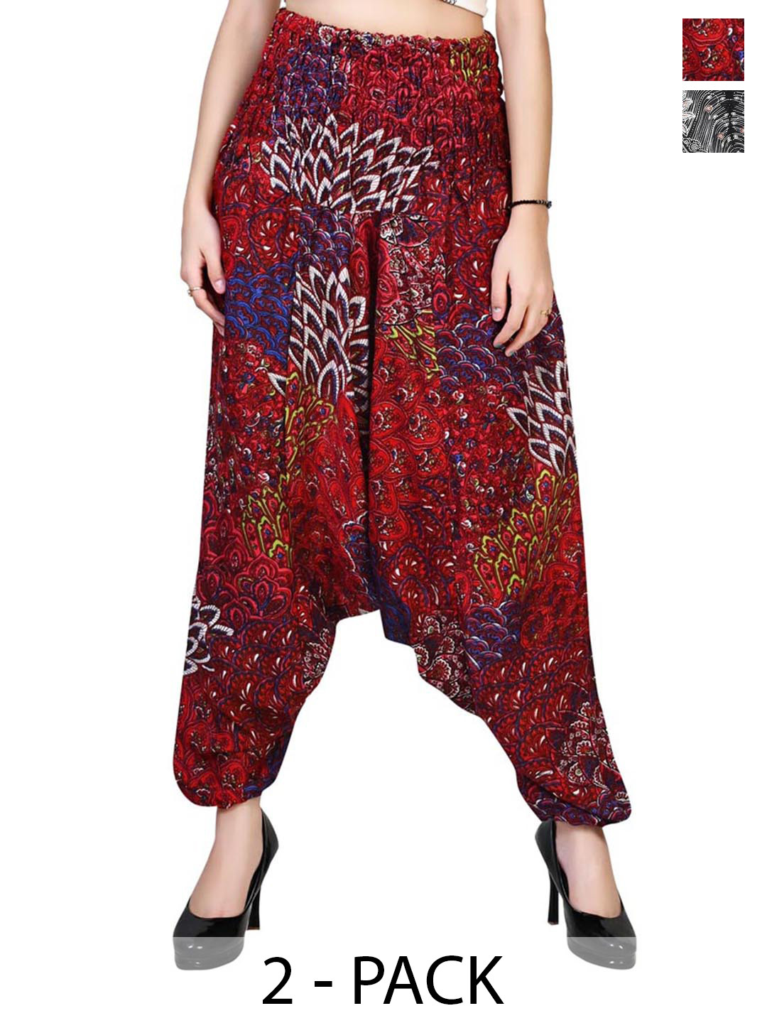 

NarNari Women Pack of 2 Ethnic Motifs Printed High-Rise Harem Pants, Red