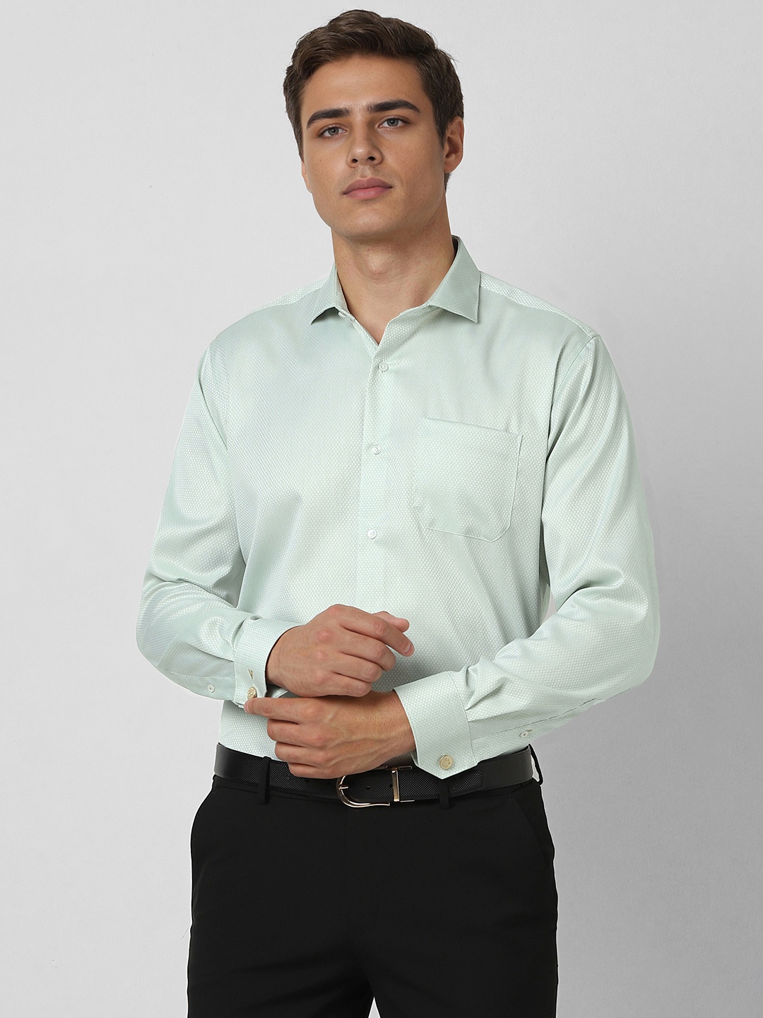 

Van Heusen Men Spread Collar Textured Cotton Formal Shirt, Sea green