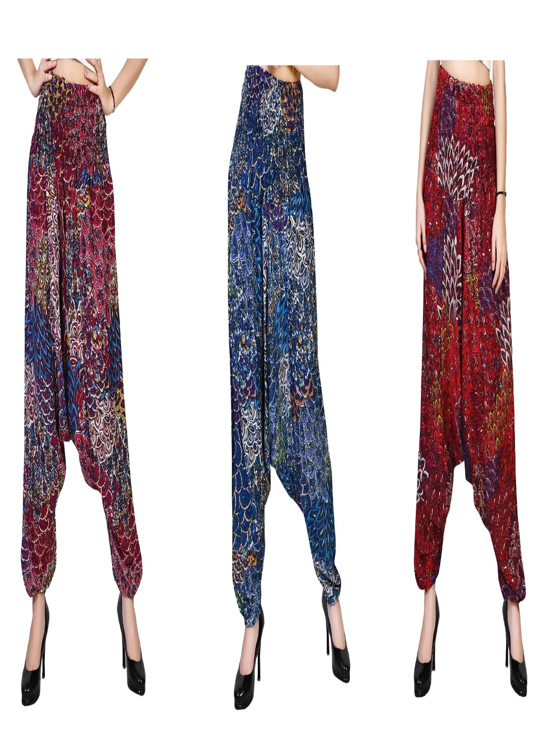 

NarNari Women Pack Of 3 Printed Mid-Rise Harem Pants, Maroon