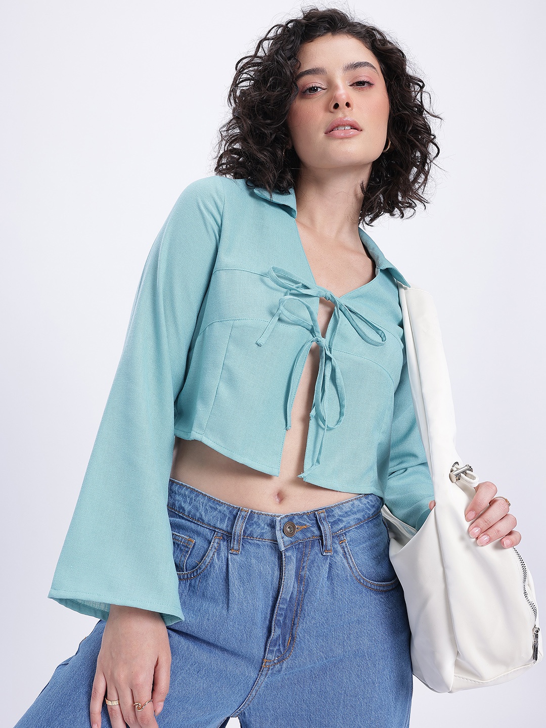 

glitchez Knot So Average Tie-Up Detail Shirt Style Top, Green