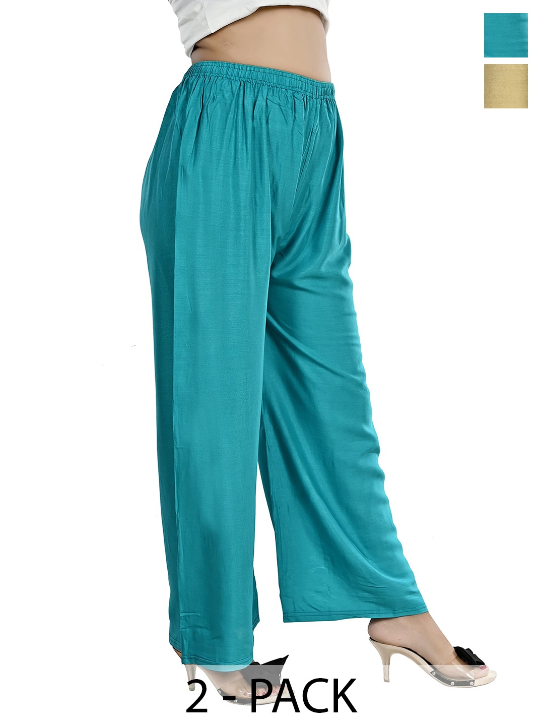 

NarNari Women Pack Of 2 Mid Rise Straight Palazzos, Green