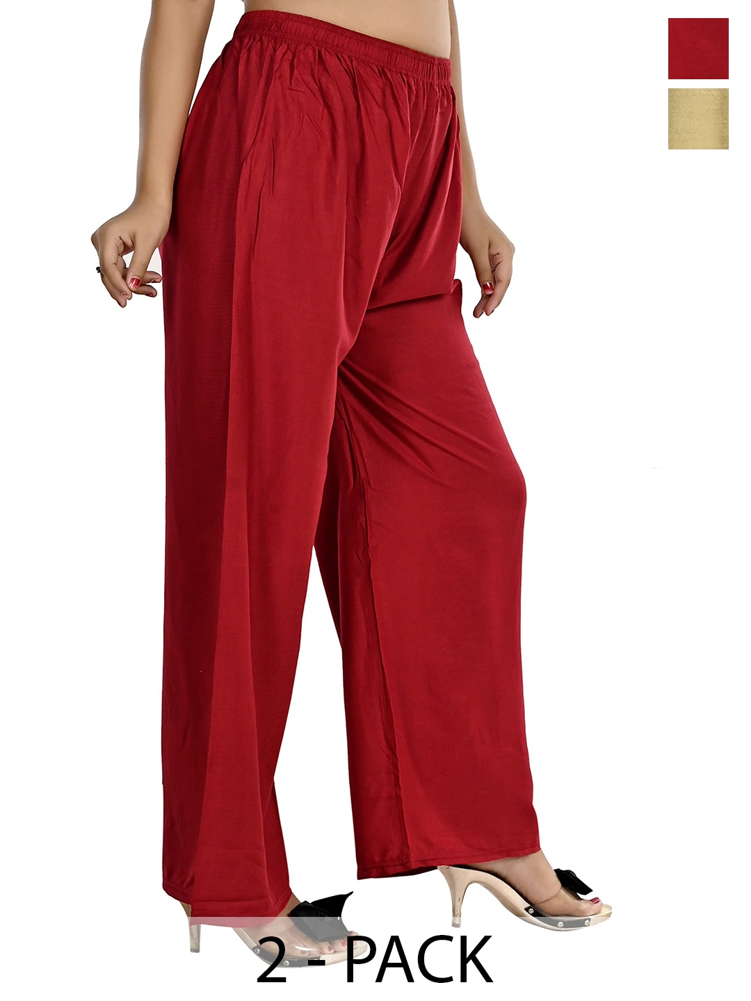 

NarNari Women Pack Of 2 Straight-Fit Palazzos, Red