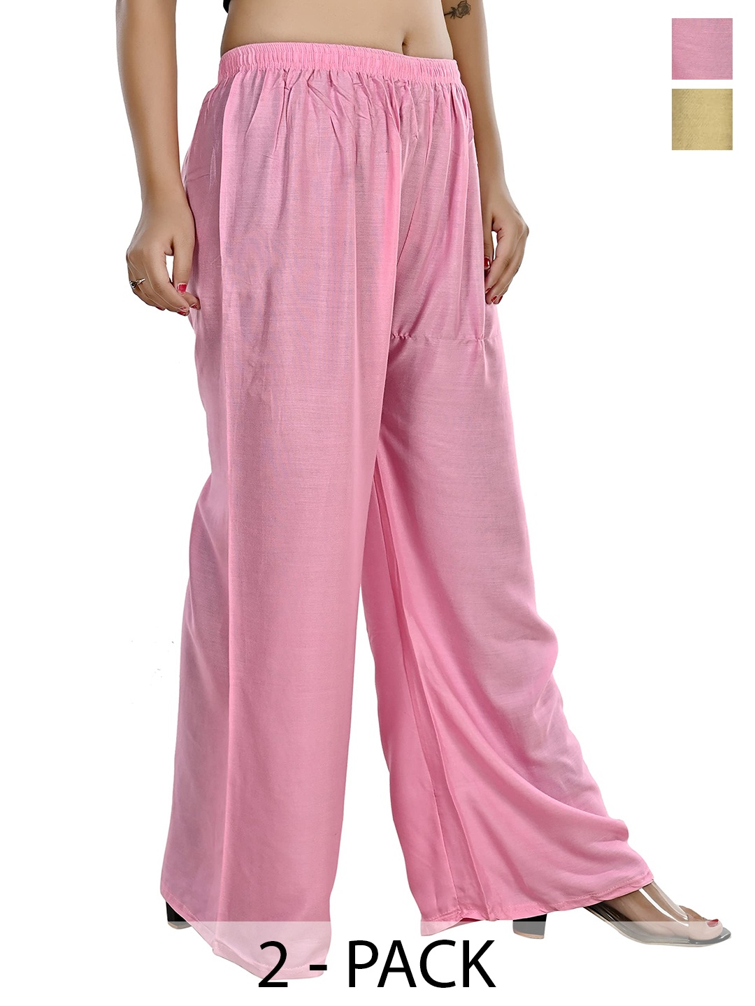 

NarNari Women Pack Of 2 Mid-Rise Palazzos, Pink