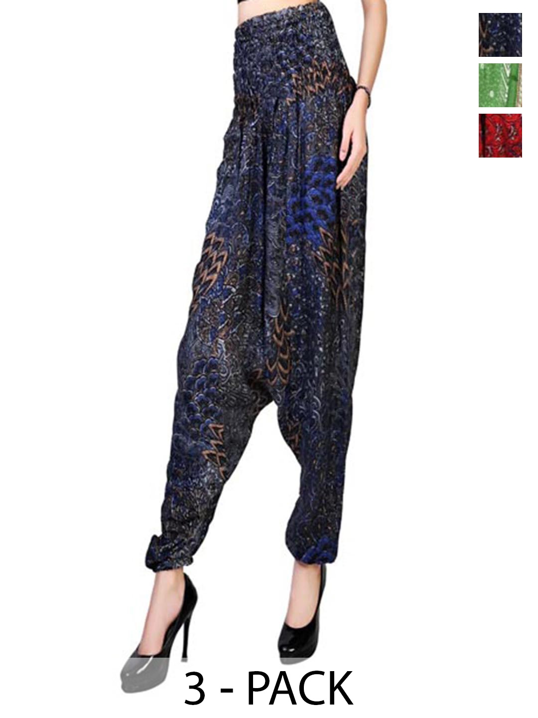 

NarNari Women Pack Of 3 Ethnic Motifs Printed Mid-Rise Harem Pants, Blue