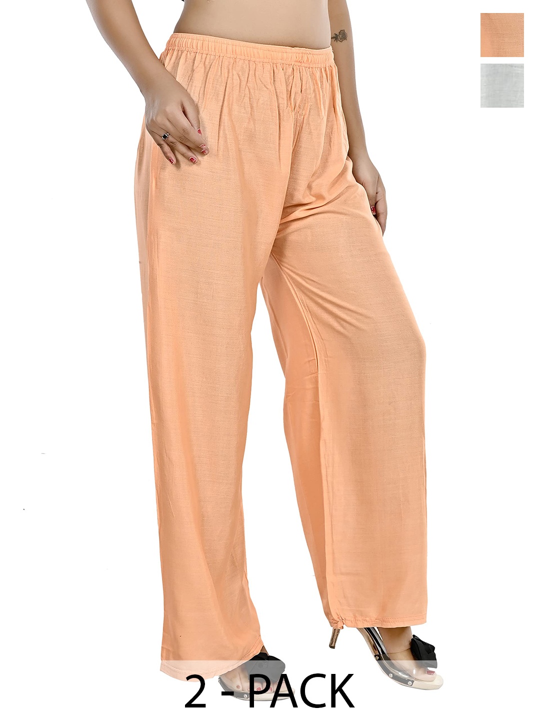 

NarNari Women Pack Of 2 Straight-Fit Palazzos, Peach