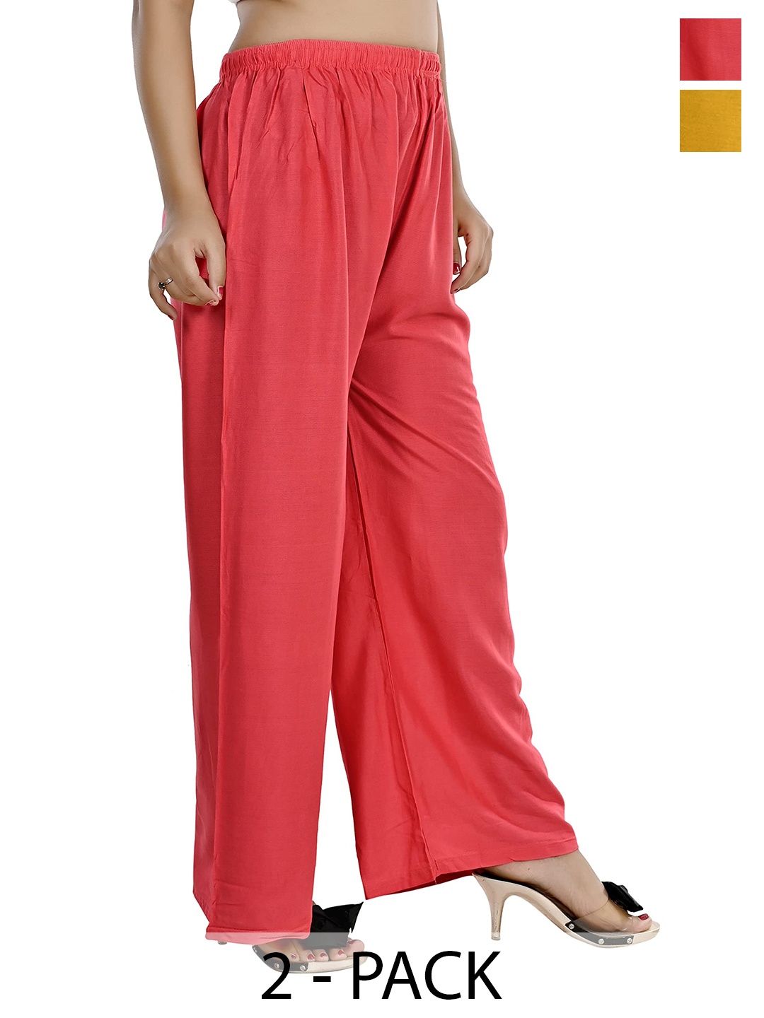 

NarNari Women Pack Of 2 Mid-Rise Wide Leg Palazzo, Orange