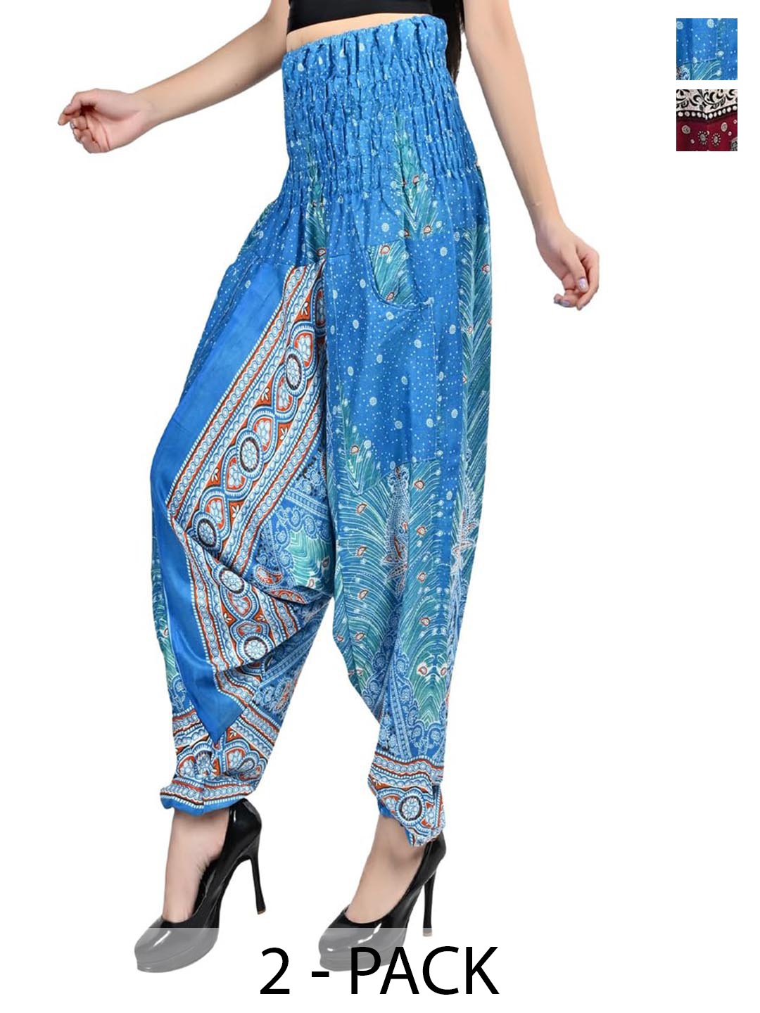 

NarNari Women Pack Of 2 Printed Harem Pants, Blue