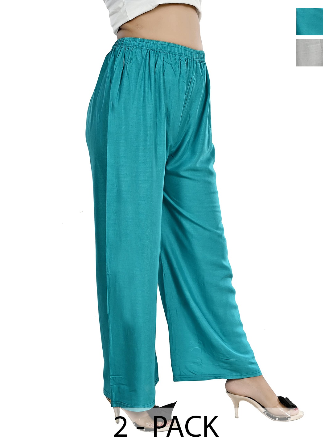 

NarNari Women Pack Of 2 Straight-Fit Palazzos, Blue