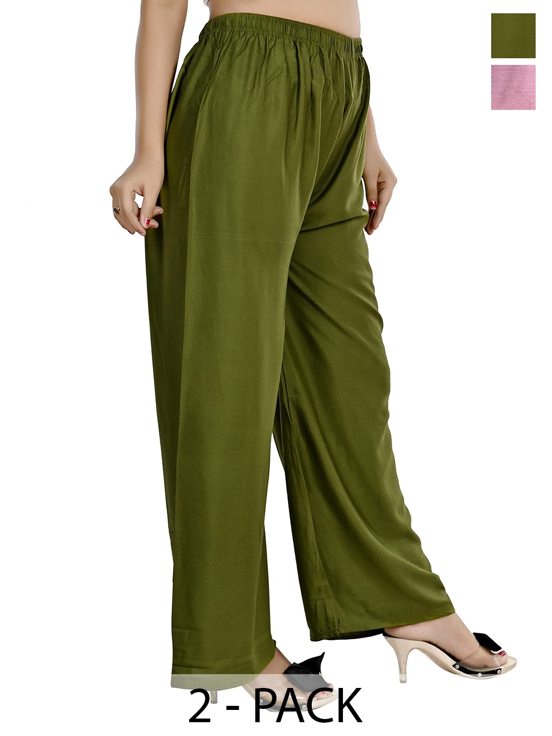 

NarNari Women Pack Of 2 Mid Rise Flared Palazzos, Green