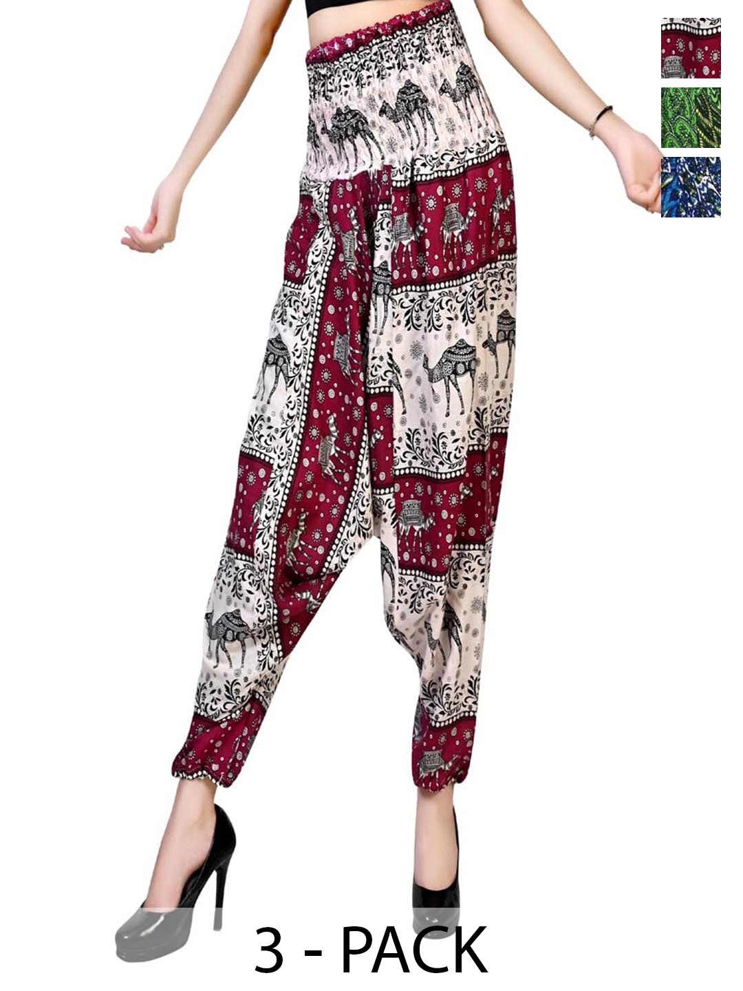 

NarNari Pack Of 3 Women Printed High-Rise Harem Pants, Red