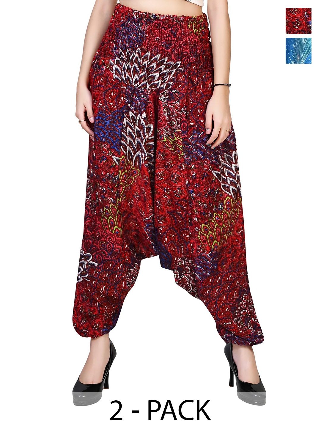 

NarNari Women Pack Of 2 Printed Loose-Fit Harem Pants, Red