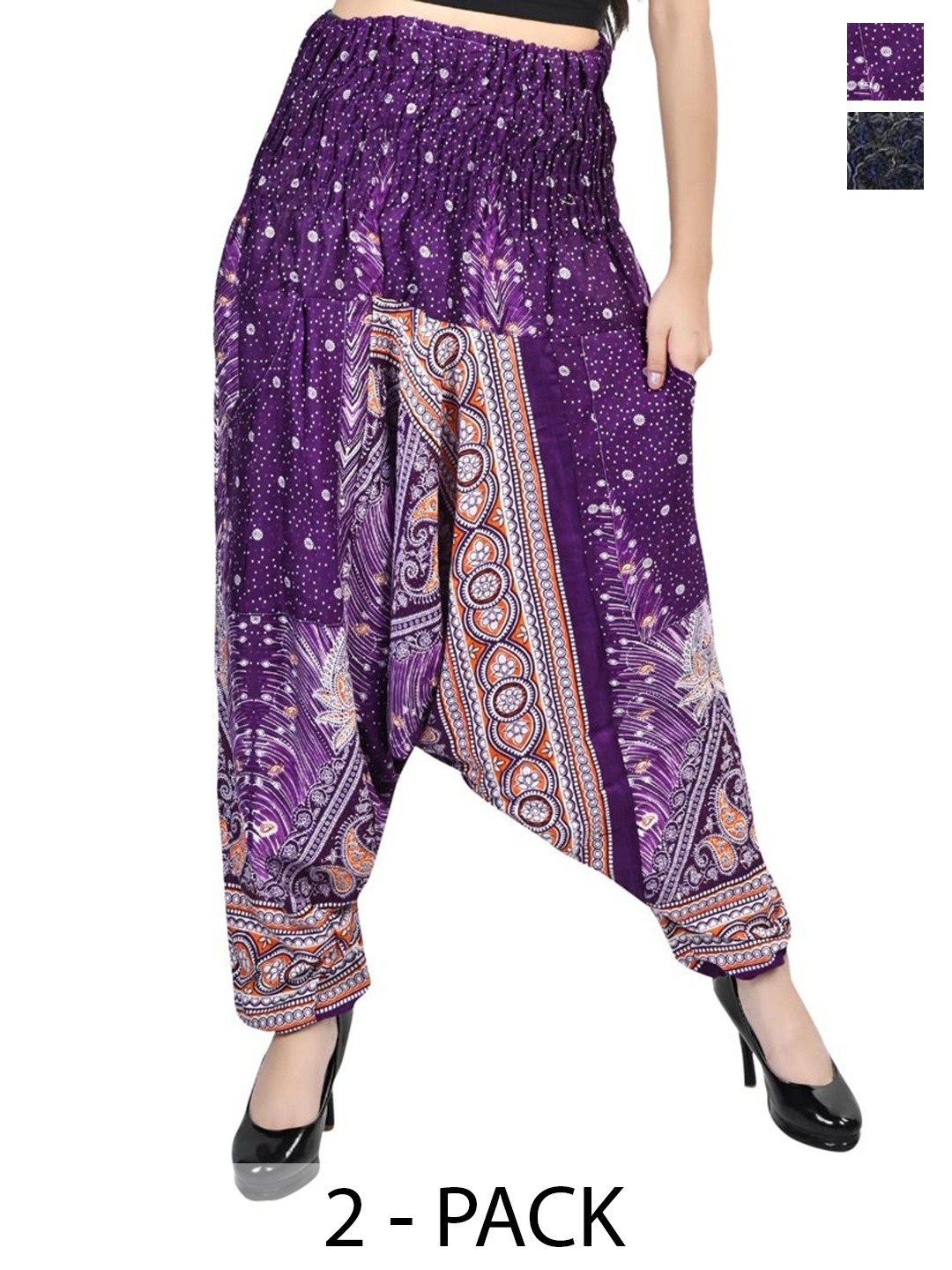 

NarNari Women Pack Of 2 Printed Harem Pants, Blue