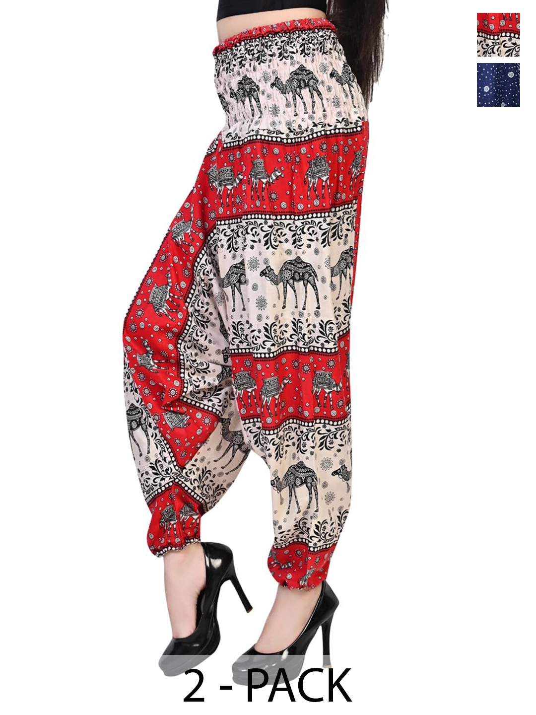 

NarNari Women Pack Of 2 Printed Mid-Rise Harem Pants, Red