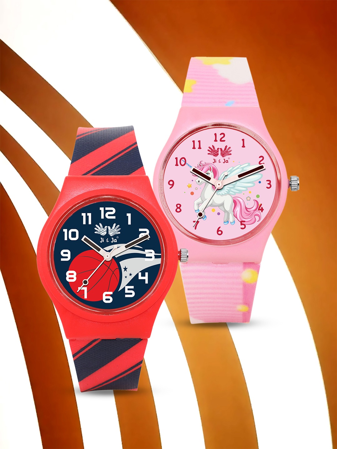 

JI & JA Kids Pack Of 2 Dial & Straps Reset Time Analogue Watch JJ119117, Blue