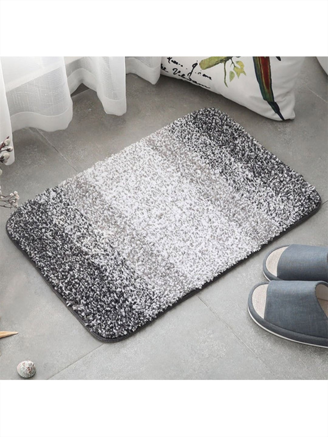 

MAA HOME CONCEPT Grey & White Striped Microfibre1500 GSM Anti Skid Bath Rug
