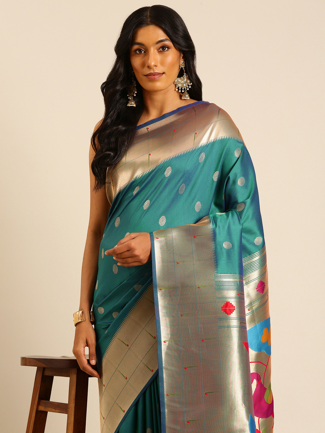 

Mitera Ethnic Motifs Woven Design Zari Paithani Saree, Blue