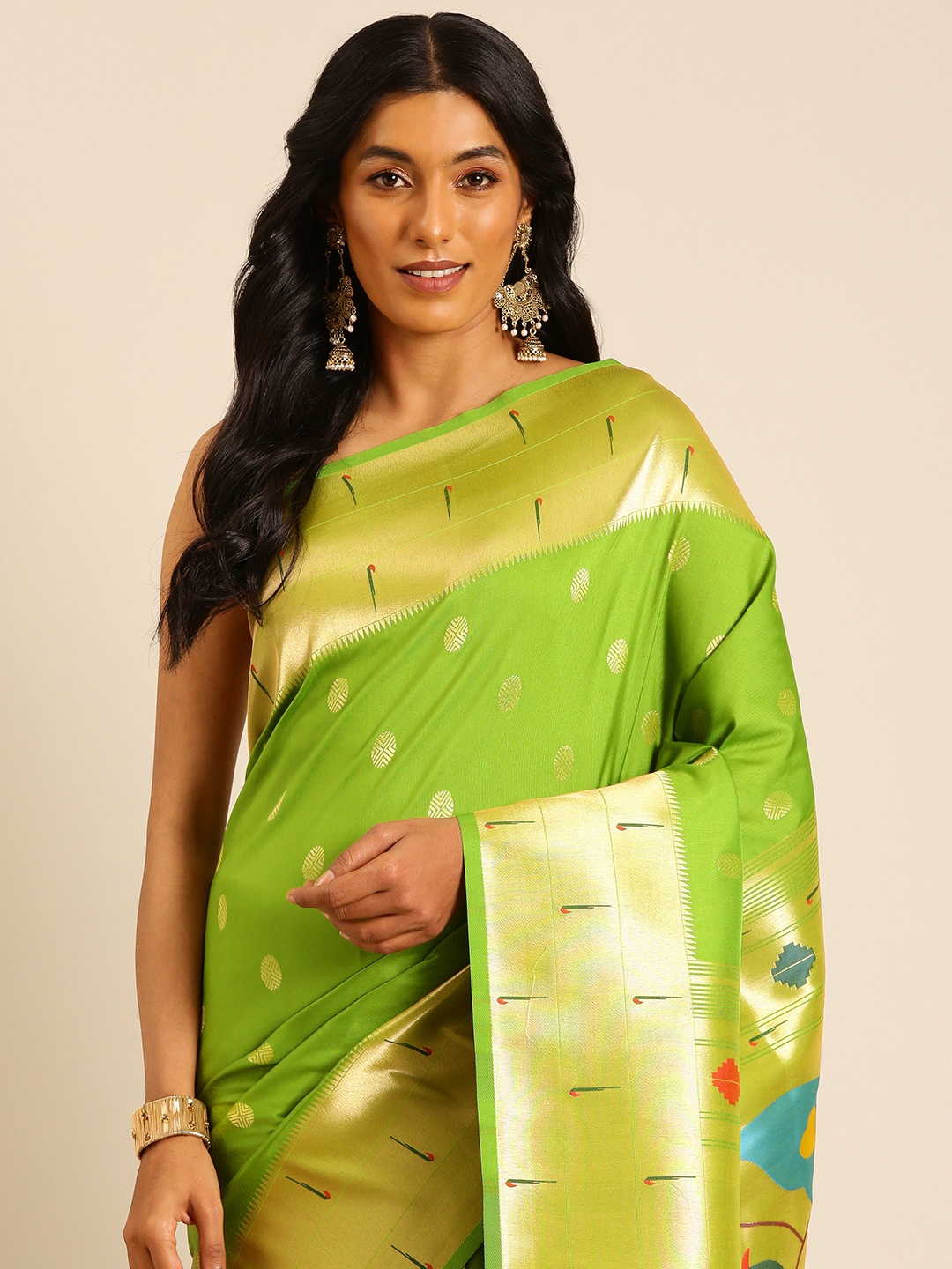 

Mitera Ethnic Motifs Woven Design Zari Paithani Saree, Green