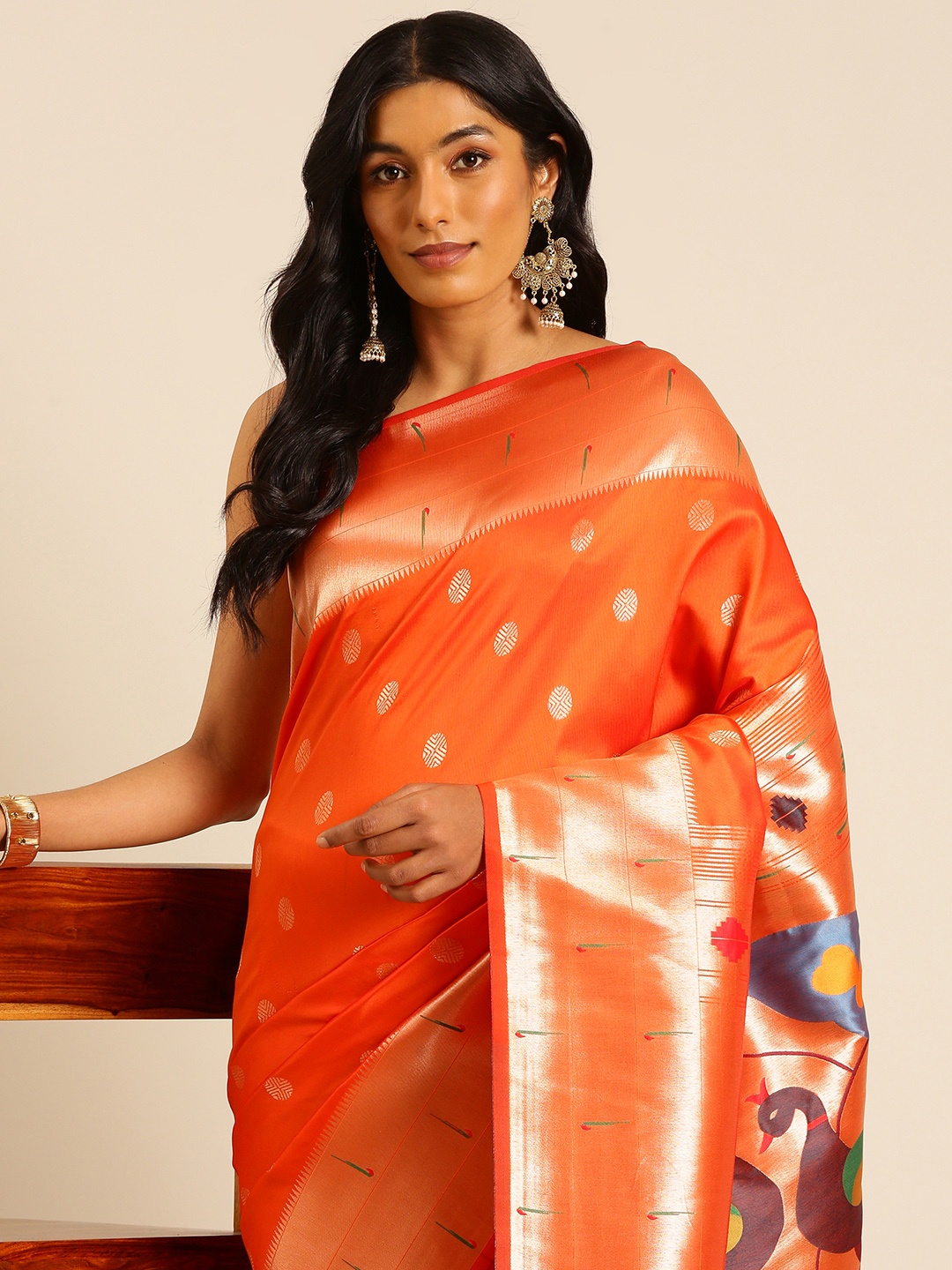 

Mitera Ethnic Motifs Woven Design Zari Paithani Saree, Orange
