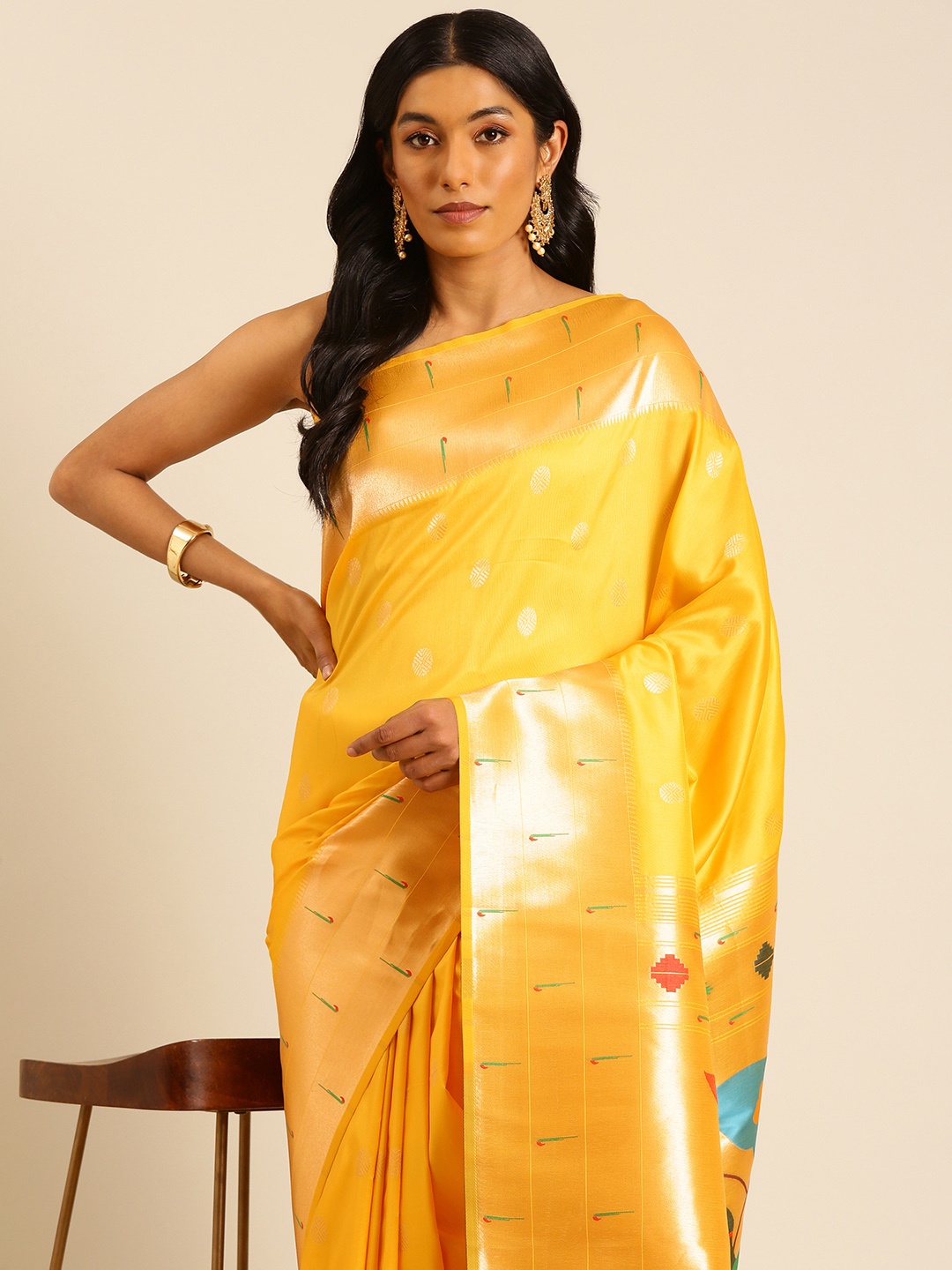 

Mitera Ethnic Motifs Woven Design Zari Paithani Saree, Yellow