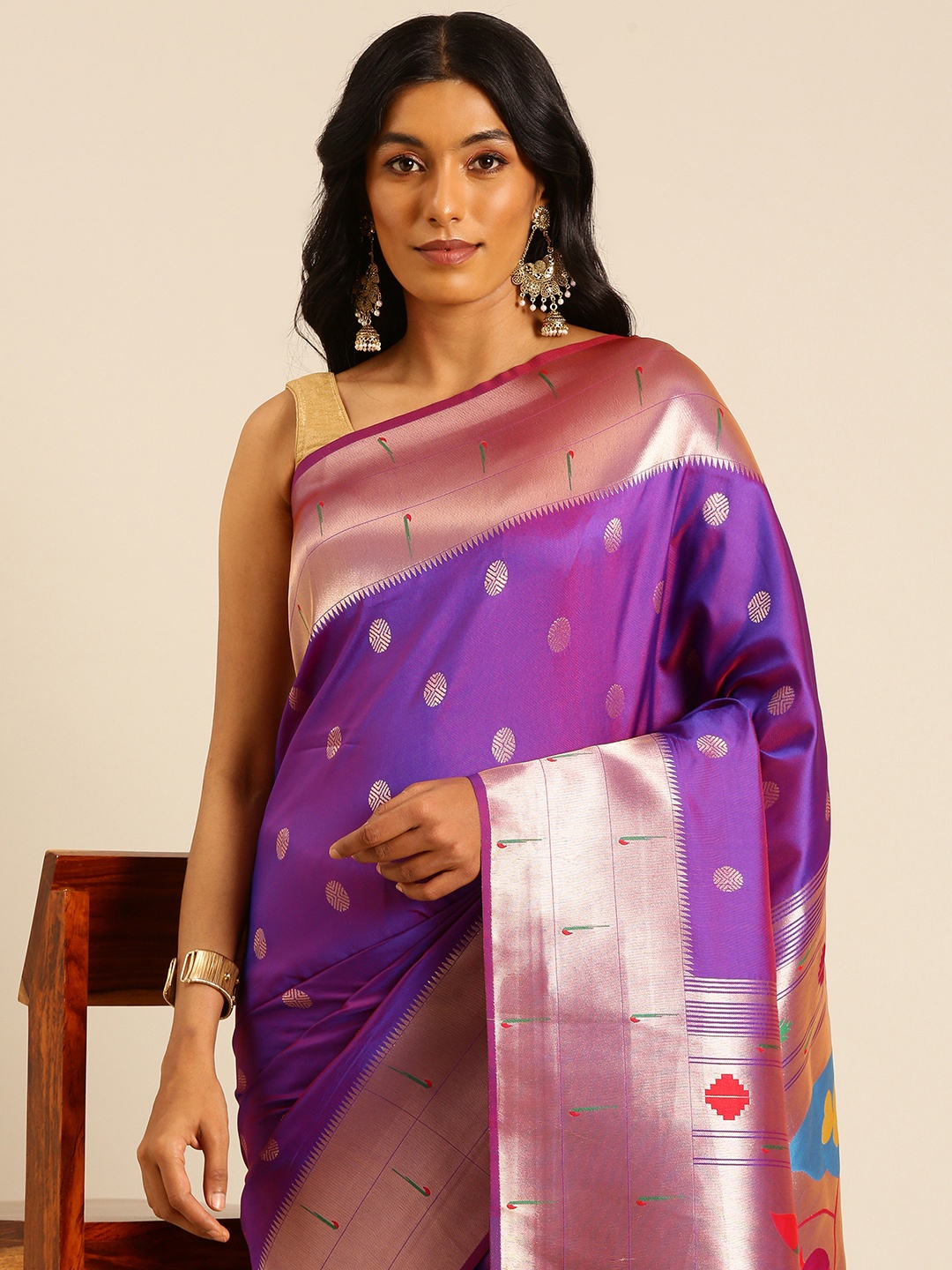 

Mitera Ethnic Motifs Woven Design Zari Paithani Saree, Violet