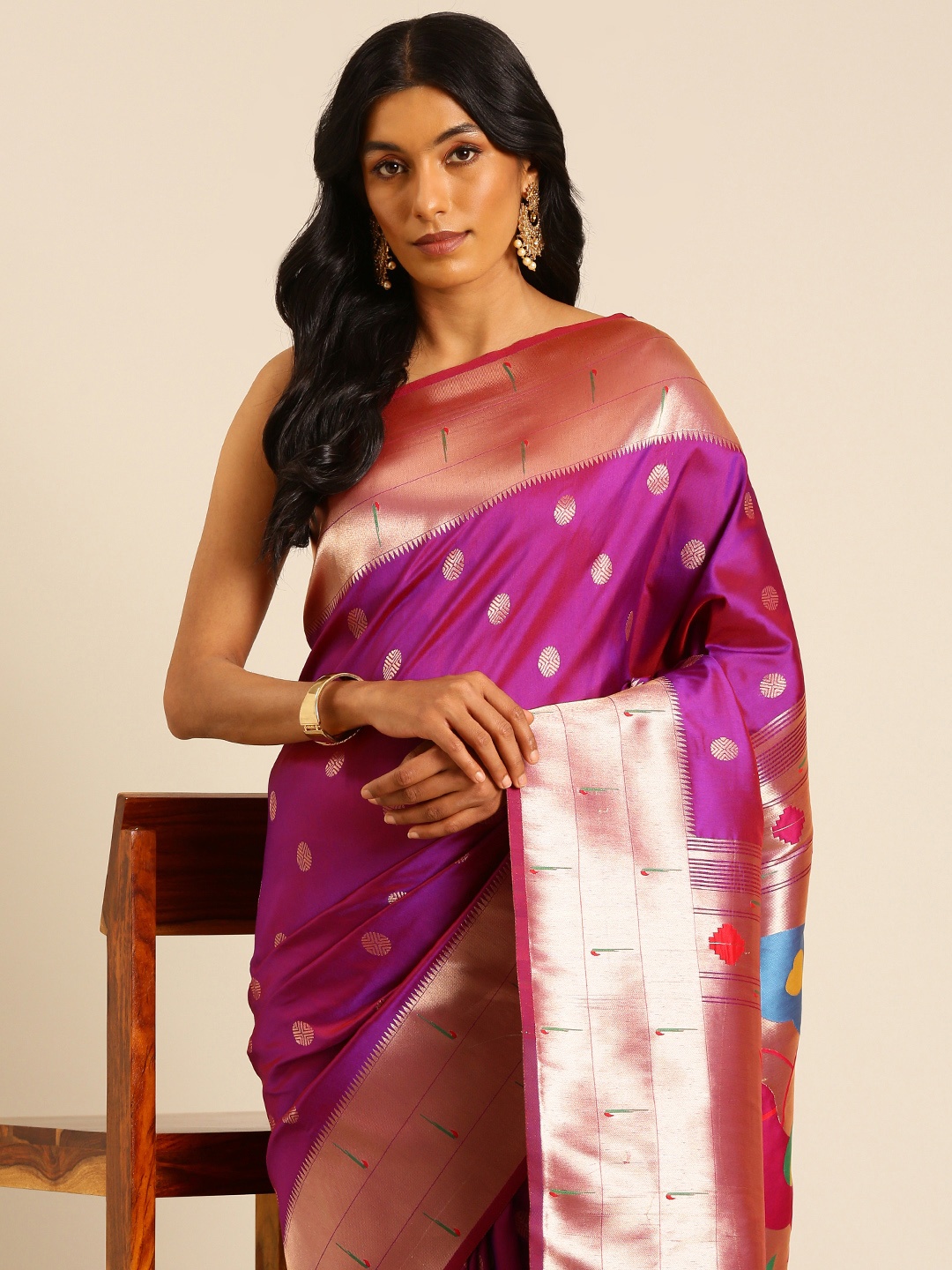 

Mitera Ethnic Motifs Woven Design Zari Paithani Saree, Purple