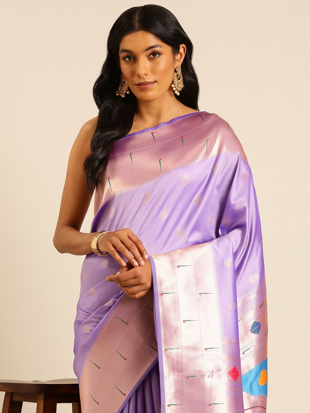 

Mitera Ethnic Motifs Woven Design Zari Paithani Saree, Lavender