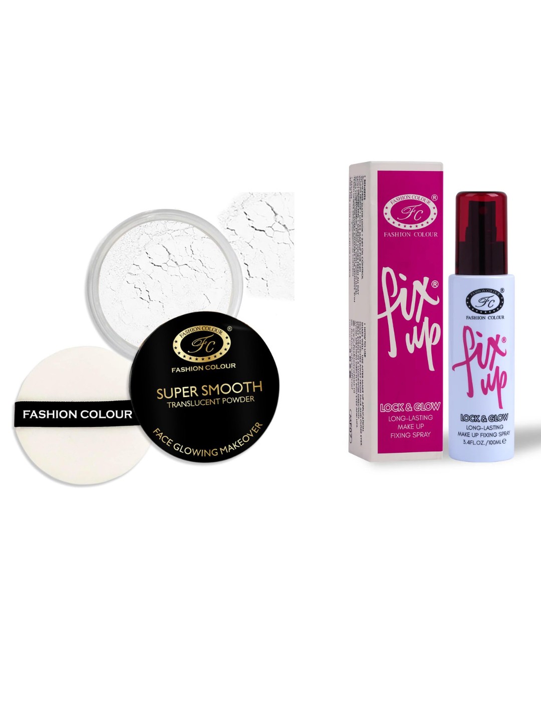

Fashion Colour Set Of 2 Translucent Powder - Shade 01 & Fix Up Fixing Spray - 100 ml, Beige