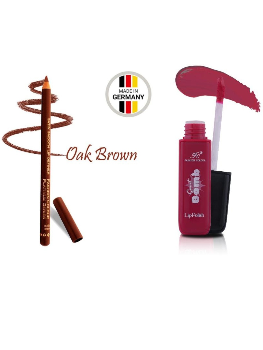 

Fashion Colour Set Of 2 Lip Definer - Oak Brown & Sweet Bomb Lip Polish - Toffee - 4 ml, Beige