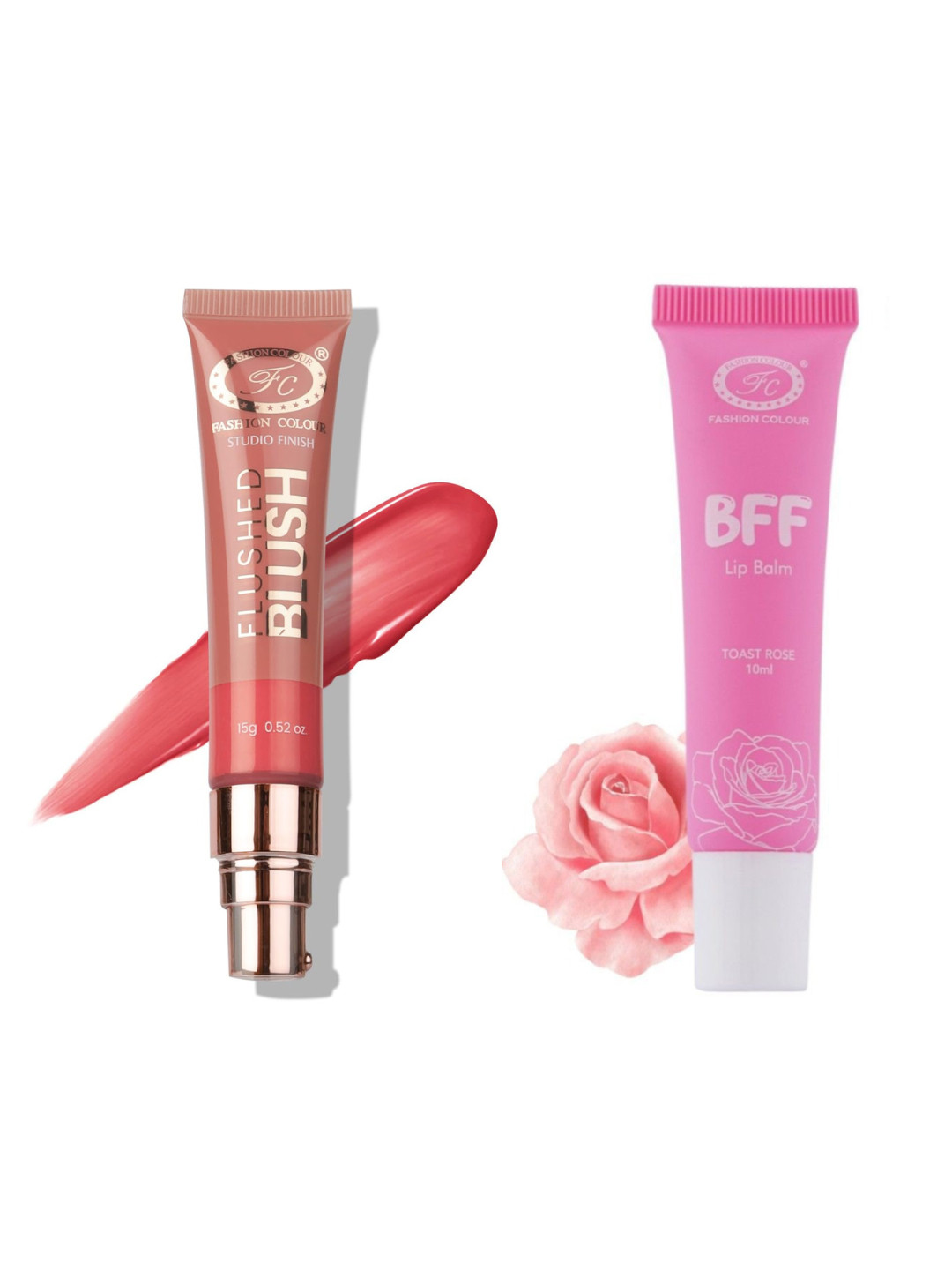 

Fashion Colour Set Of 2 Studio Finish Flushed Blush- 15 ml Rose Red & BFF Lip Balm - 10 ml, Pink