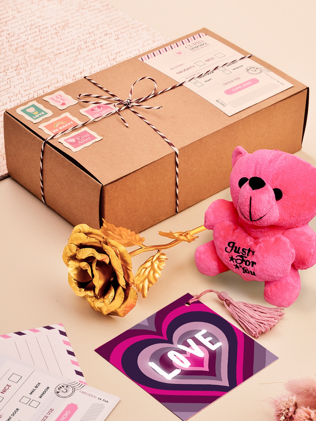 

RawFruit Teddy & Golden Rose Couple Gifting Gift Pack, Gold