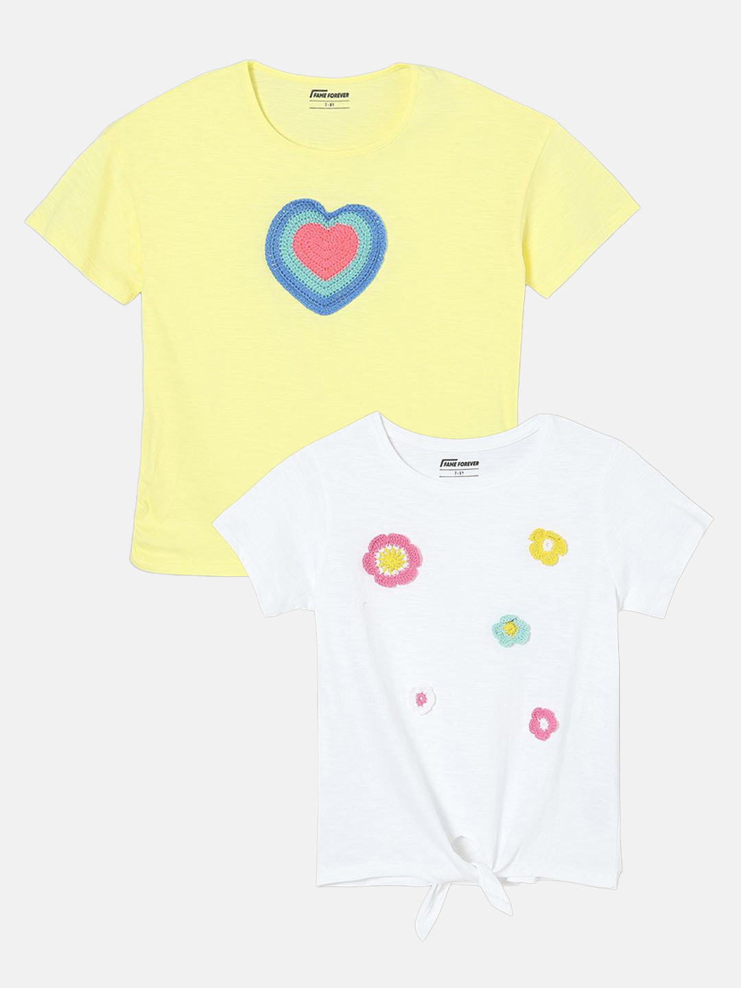 

Fame Forever by Lifestyle Girls Pack of 2 Round Neck Cotton T-shirts, White