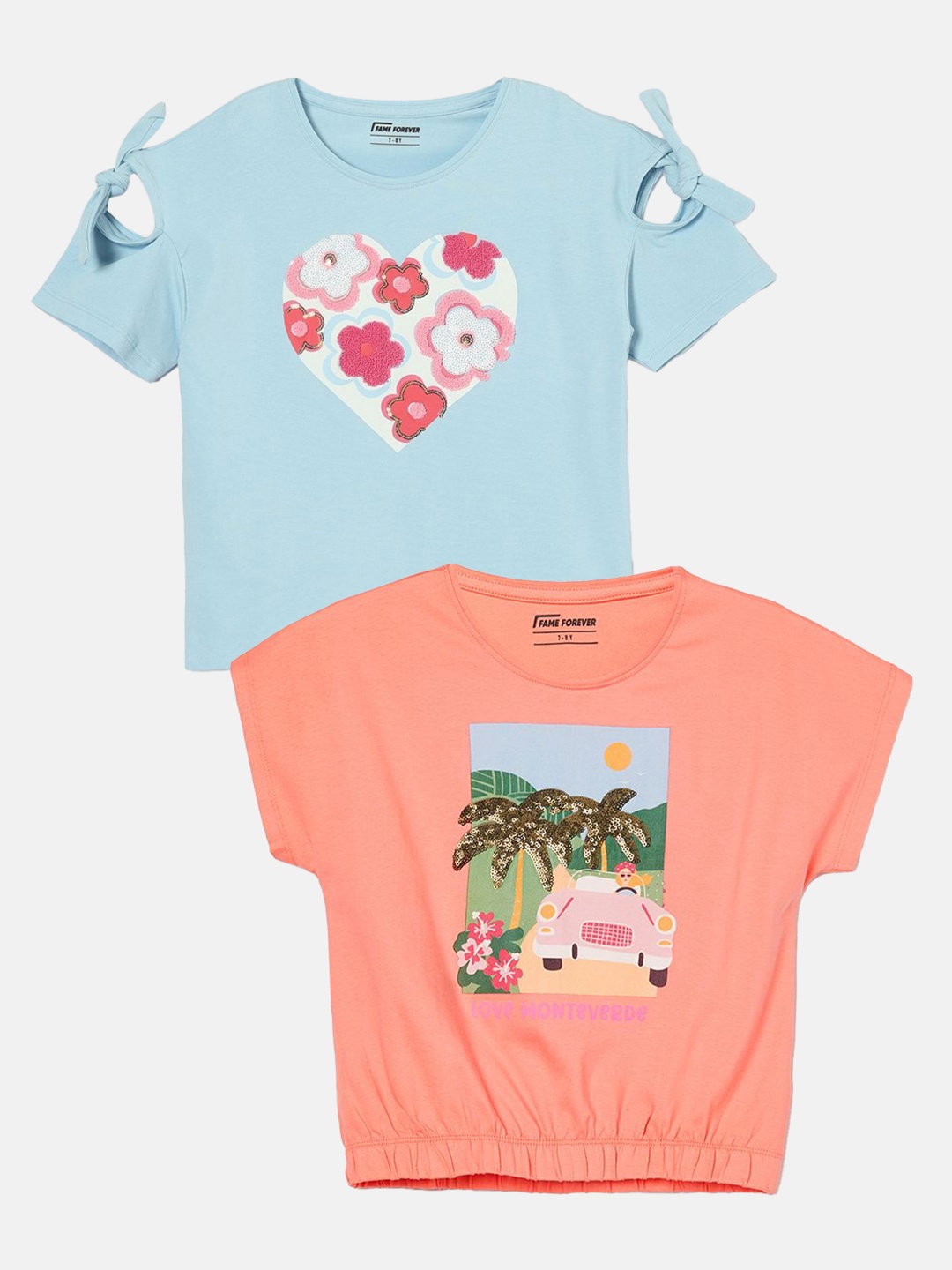 

Fame Forever by Lifestyle Girls Printed Pack Of 2 T-shirt, Coral