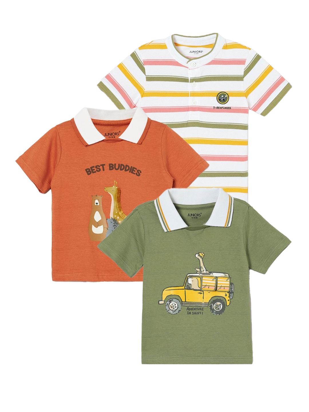 

Juniors by Lifestyle Boys Pack of 3 Cotton T-shirts, Olive
