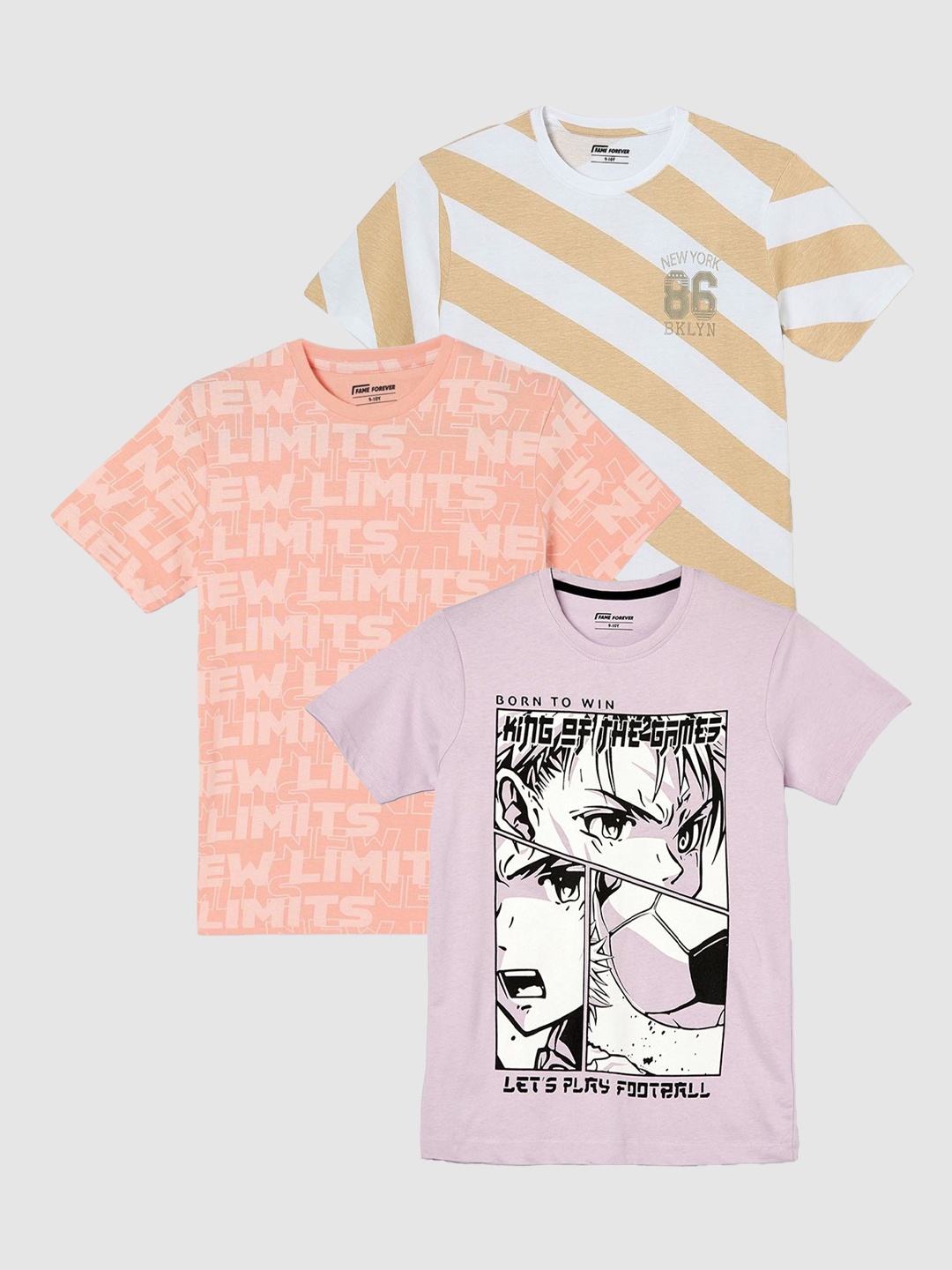 

Fame Forever by Lifestyle Boys Printed Pack Of 3 T-shirts, Purple
