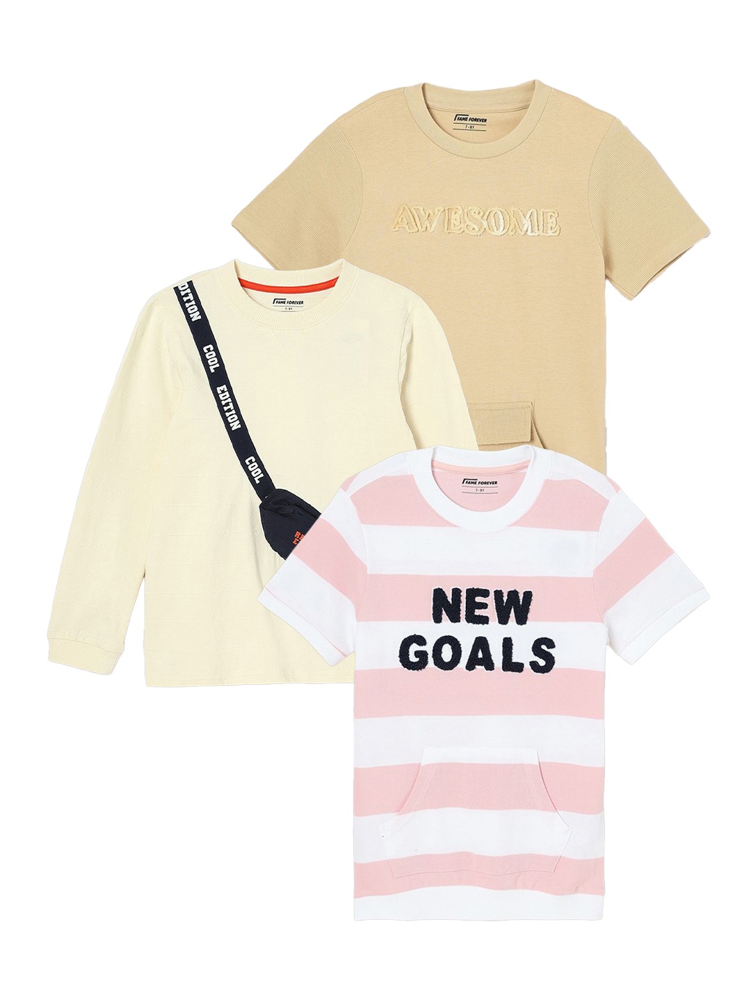 

Fame Forever by Lifestyle Boys Pack of 3 Printed Cotton T-shirts, Pink