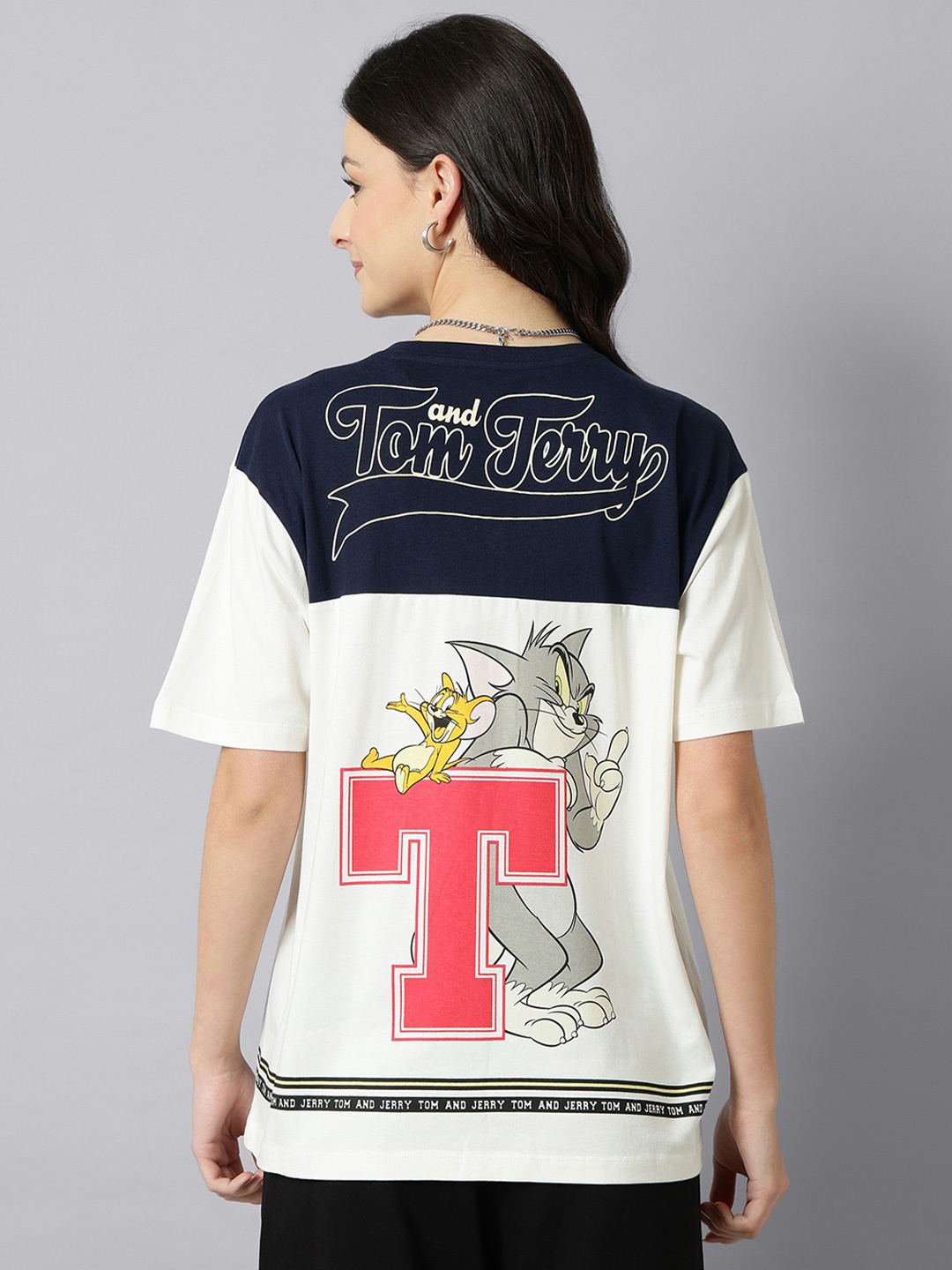 

Free Authority Women Tom & Jerry Graphic Printed Cotton Oversized T-shirt, White