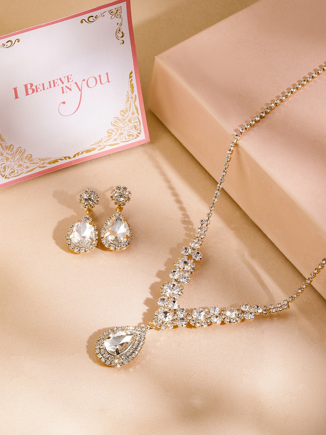 

Rubans Valentine's Gold Plated Cubic Zirconia Studded Jewellery Set