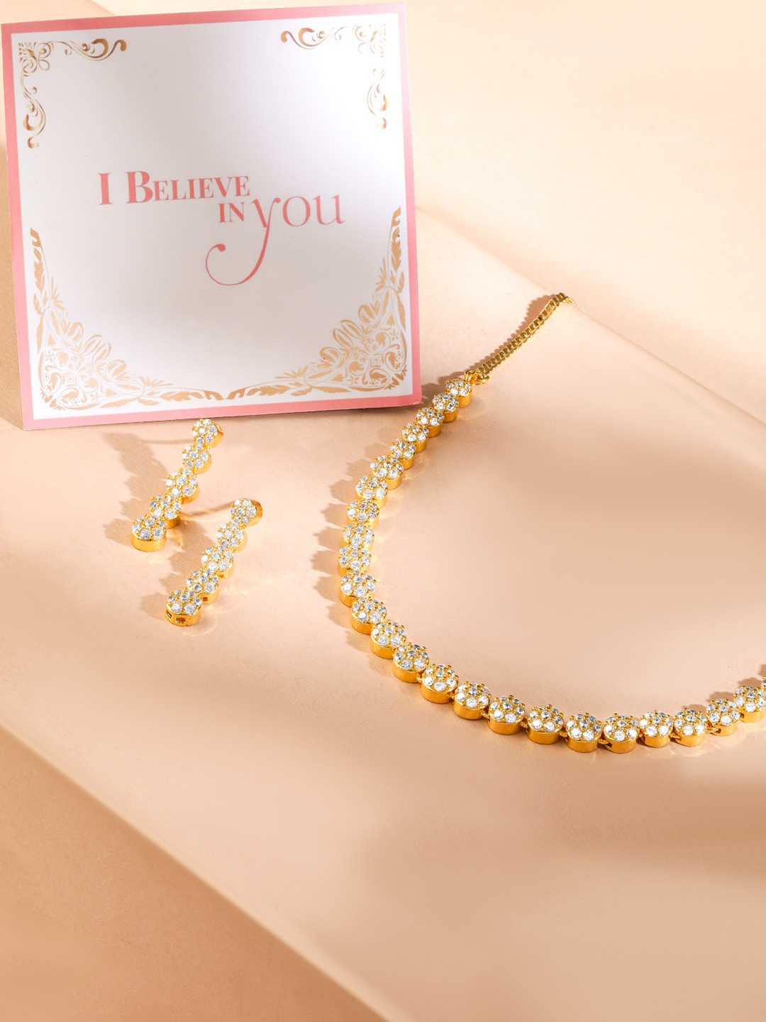 

Rubans Valentine's 22K Gold-Toned White AD Studded Jewellery Set