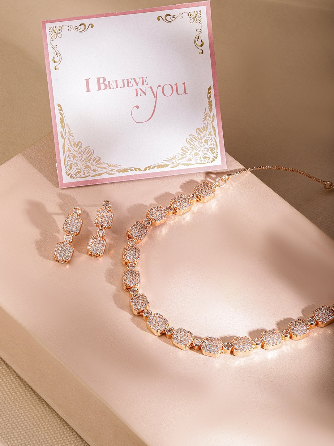 

Rubans Valentine's 22K Rose Gold Plated Pave AAA Cubic Zirconia Beaded Jewellery Set